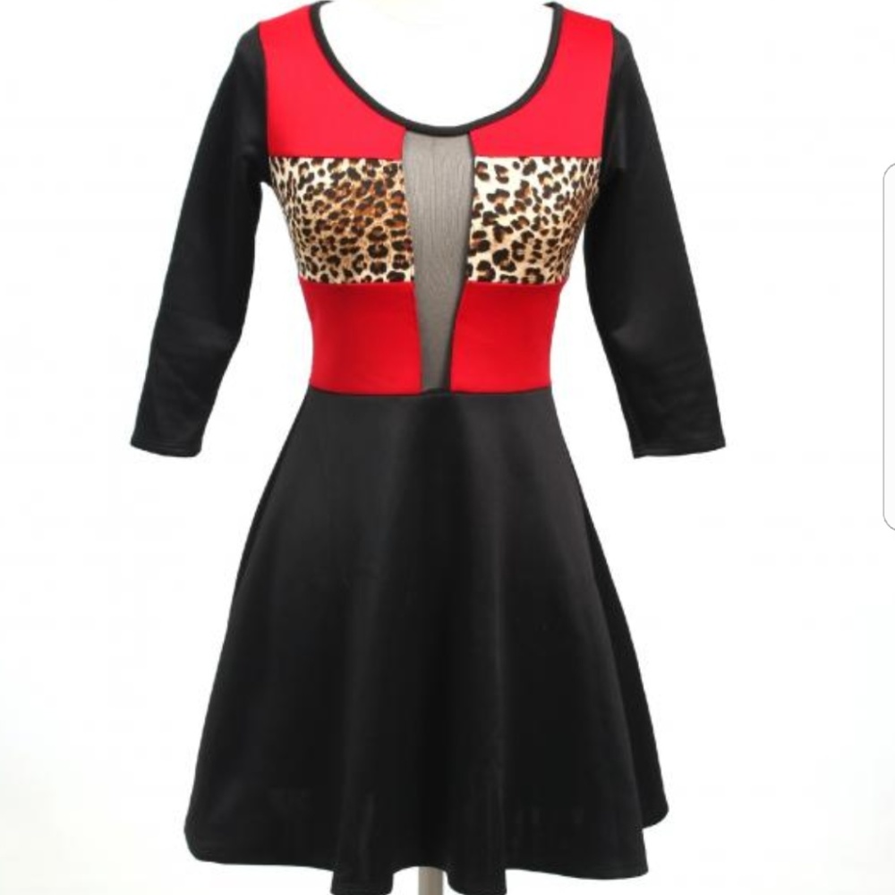 Love J USA Animal Print ALine Sheer Dress Stretch